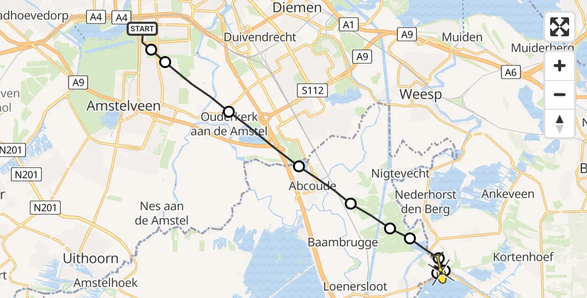 Routekaart van de vlucht: Lifeliner 1 naar Vreeland