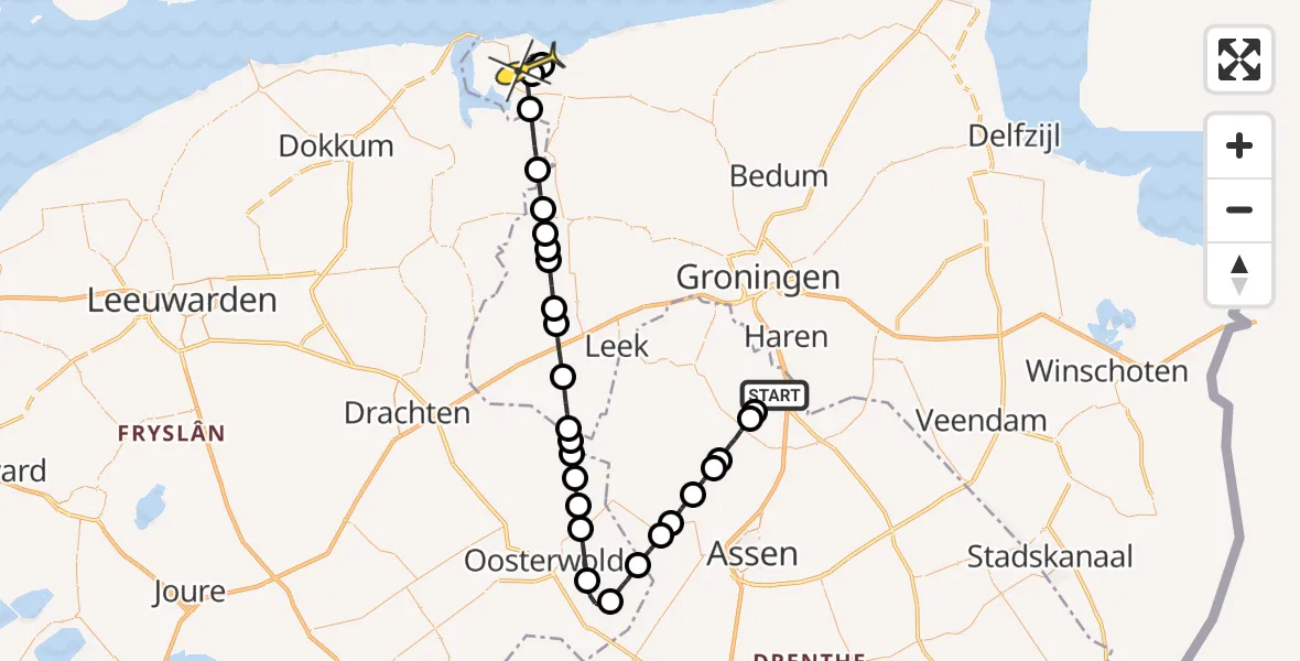 Routekaart van de vlucht: Lifeliner 4 naar Lauwersoog