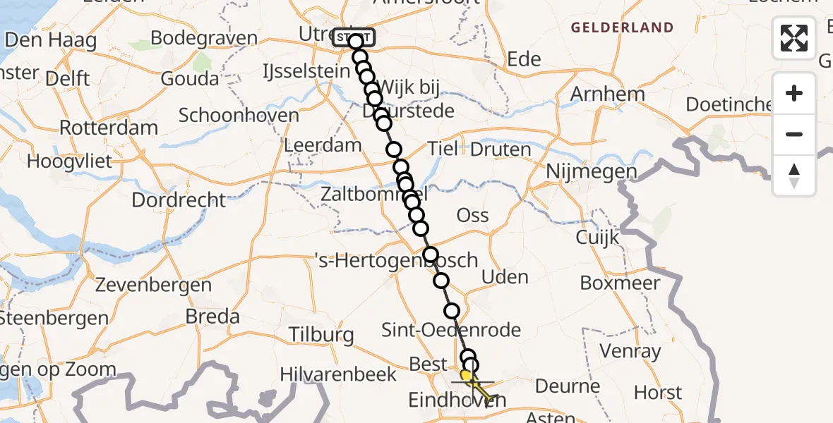 Routekaart van de vlucht: Lifeliner 3 naar Nuenen
