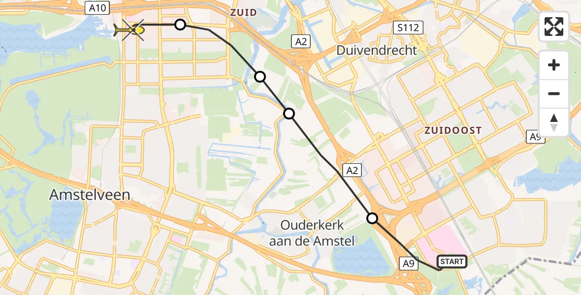 Routekaart van de vlucht: Lifeliner 1 naar VU Medisch Centrum Amsterdam