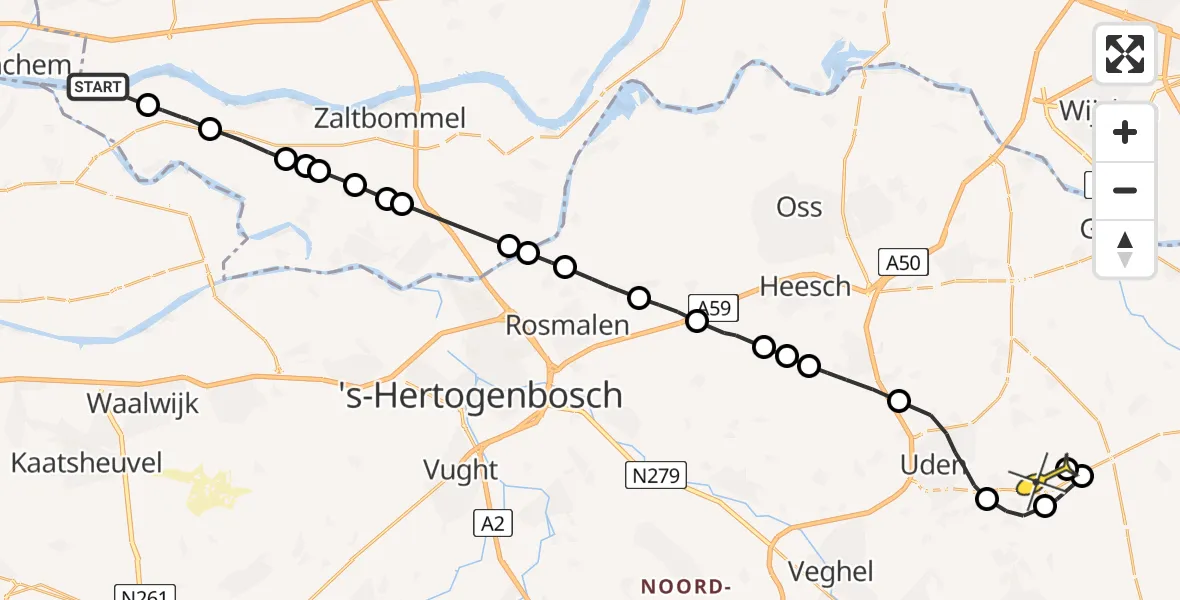 Routekaart van de vlucht: Politieheli naar Vliegbasis Volkel