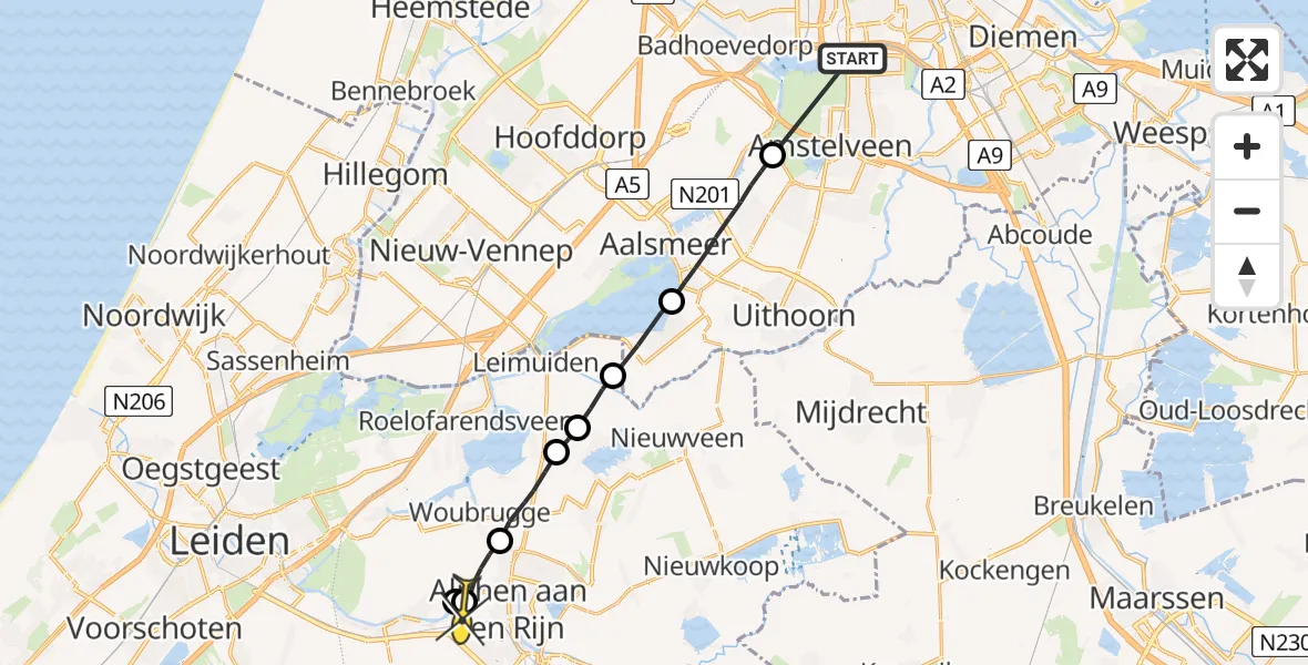 Routekaart van de vlucht: Lifeliner 1 naar Alphen aan den Rijn