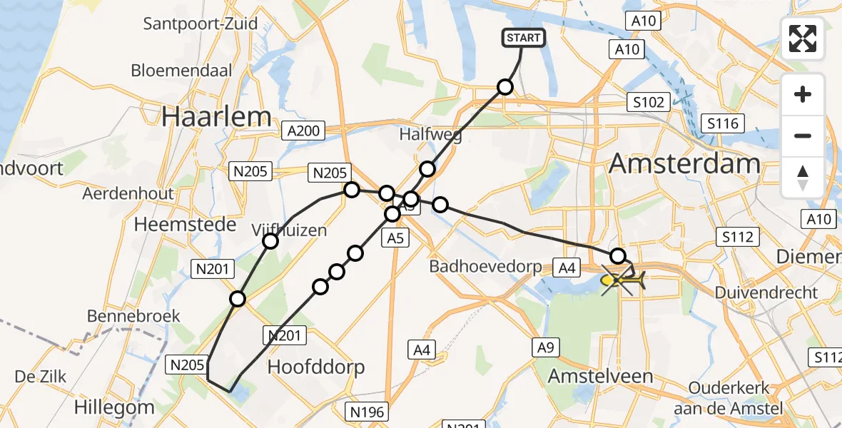 Routekaart van de vlucht: Lifeliner 1 naar VU Medisch Centrum Amsterdam
