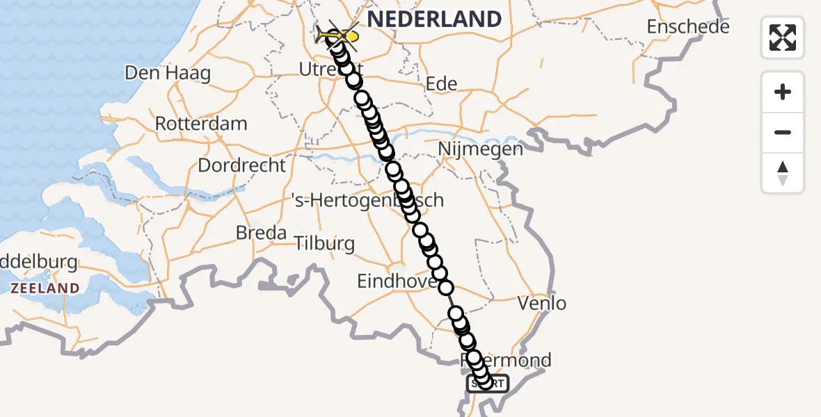 Routekaart van de vlucht: Lifeliner 1 naar Vliegveld Hilversum