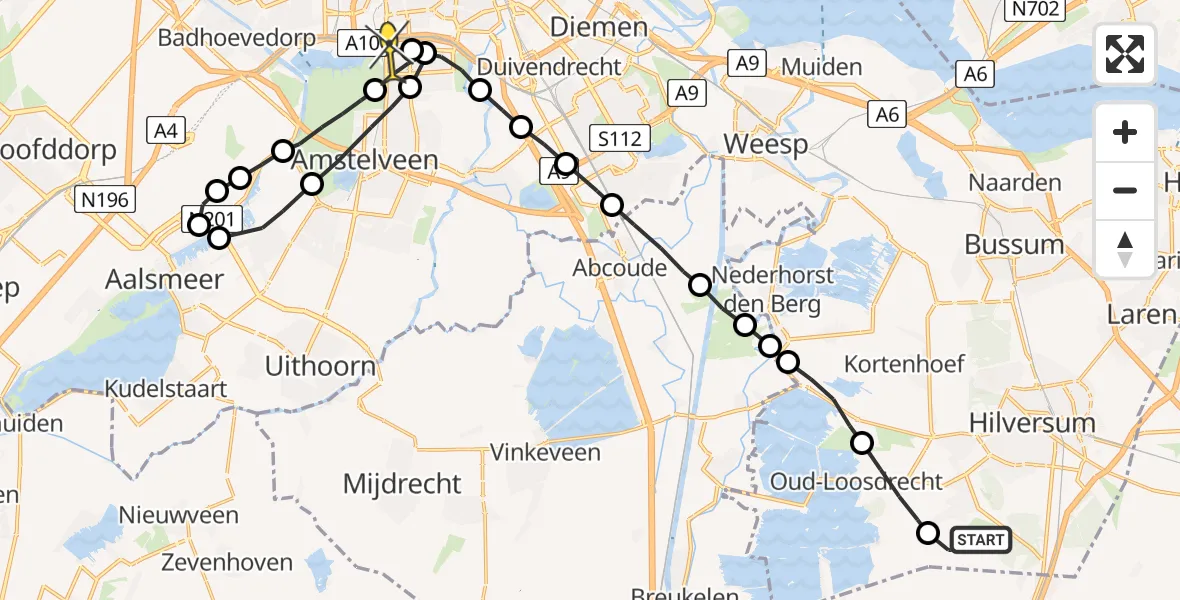 Routekaart van de vlucht: Lifeliner 1 naar VU Medisch Centrum Amsterdam