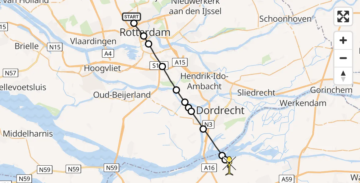 Routekaart van de vlucht: Lifeliner 2 naar Lage Zwaluwe