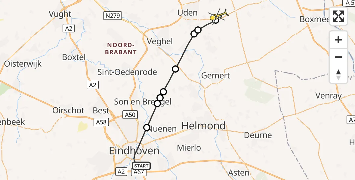 Routekaart van de vlucht: Lifeliner 3 naar Vliegbasis Volkel