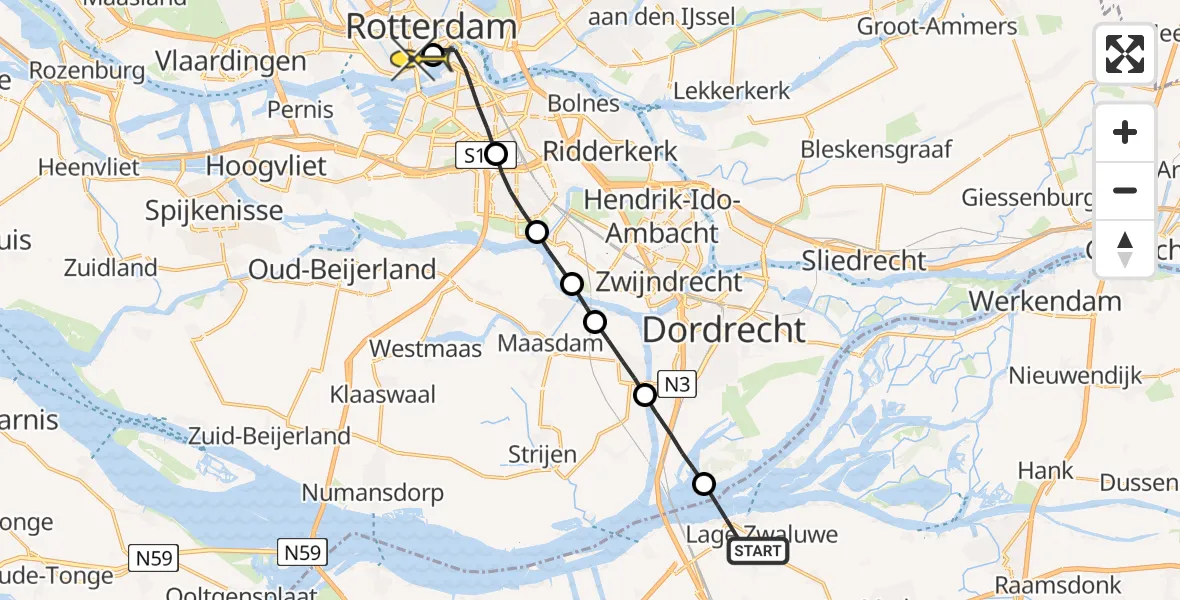 Routekaart van de vlucht: Lifeliner 2 naar Erasmus MC