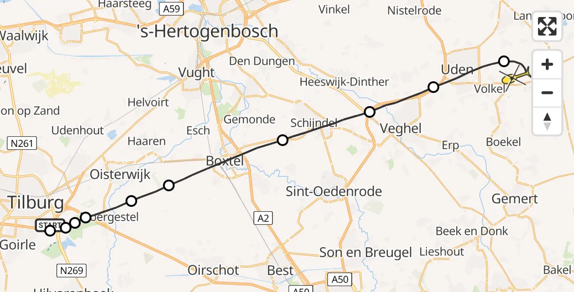 Routekaart van de vlucht: Lifeliner 3 naar Vliegbasis Volkel