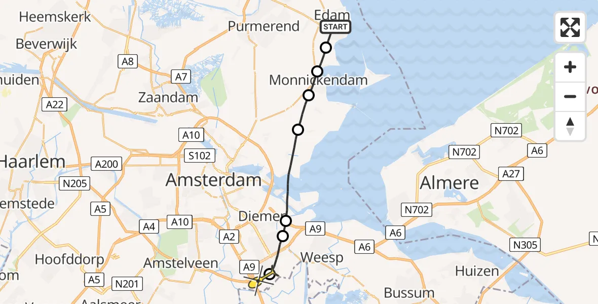 Routekaart van de vlucht: Lifeliner 1 naar Academisch Medisch Centrum (AMC)