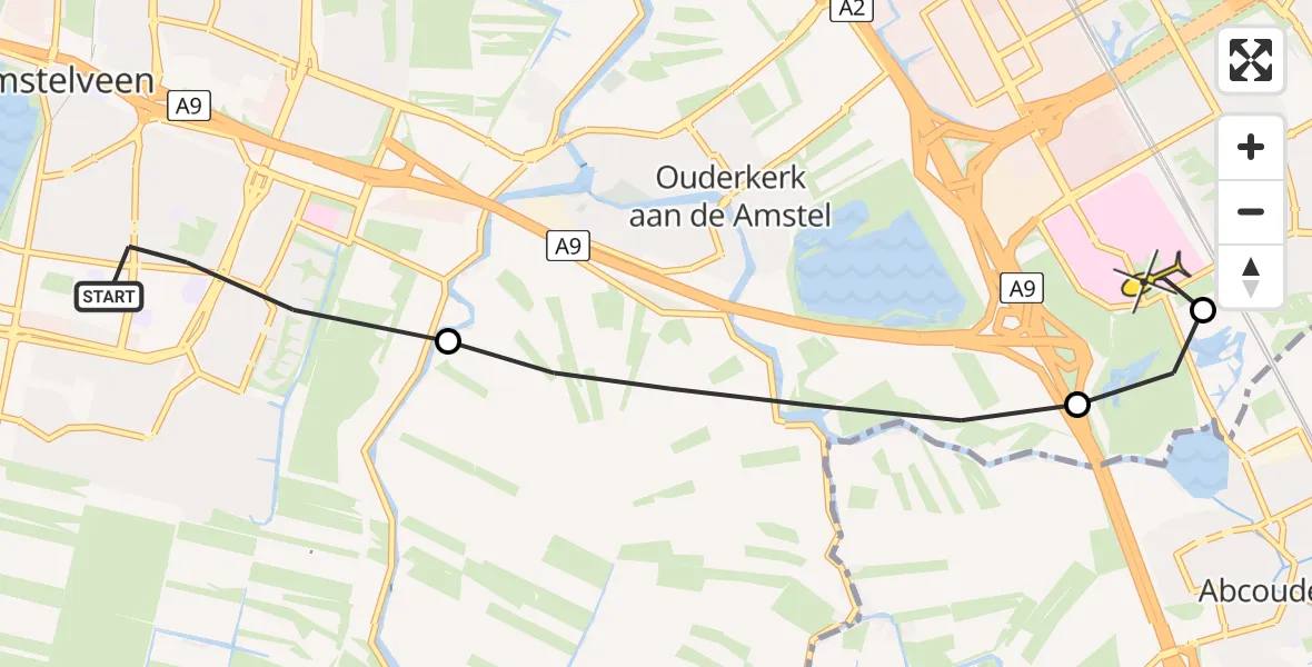 Routekaart van de vlucht: Lifeliner 1 naar Academisch Medisch Centrum (AMC)