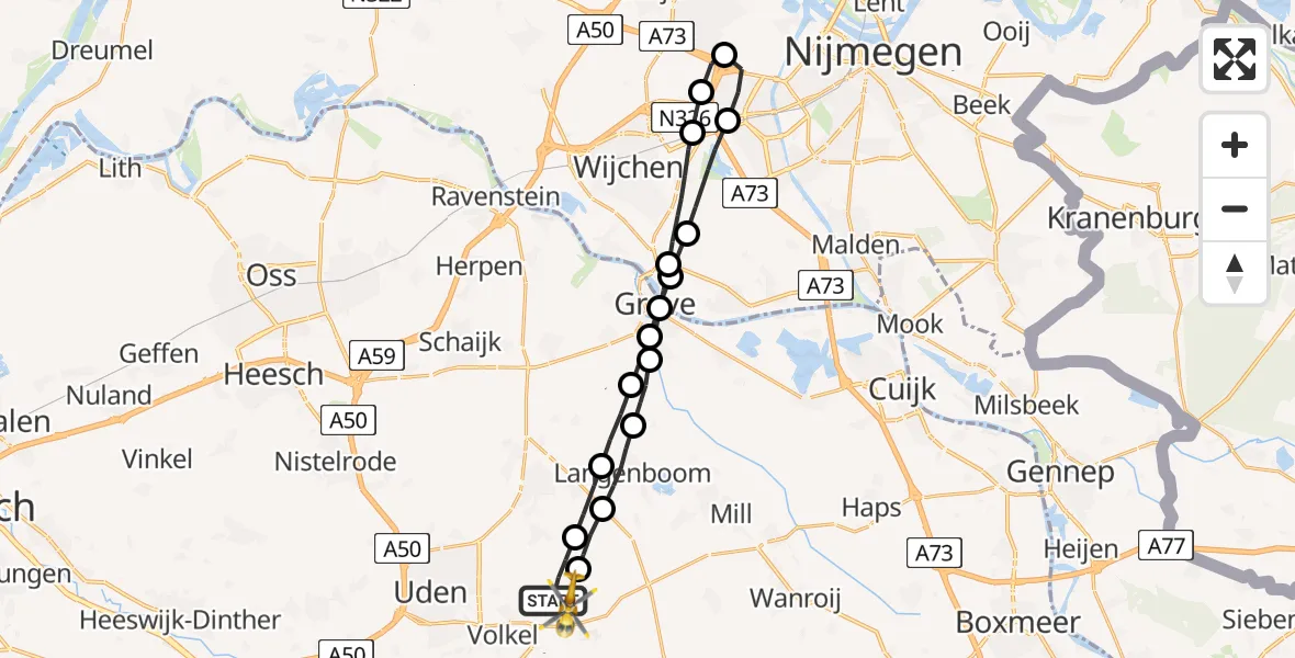 Vluchtroute Traumahelikopter Vliegbasis Volkel - Vliegbasis Volkel, 16 oktober 2022, 08:41