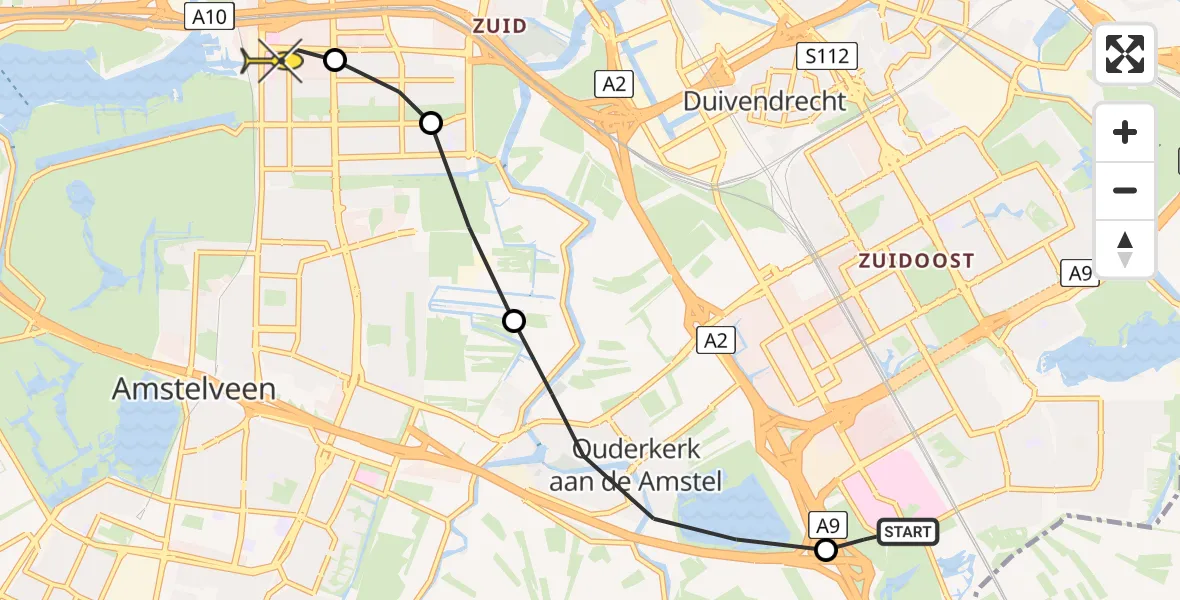 Routekaart van de vlucht: Lifeliner 1 naar VU Medisch Centrum Amsterdam