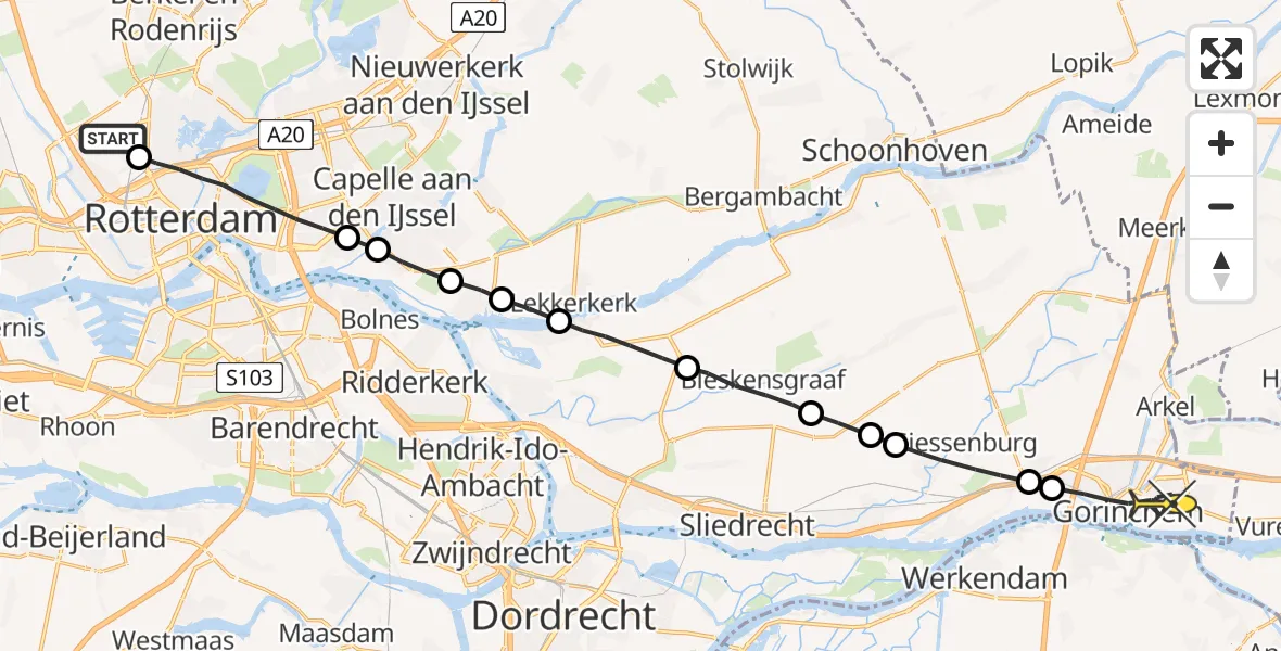 Routekaart van de vlucht: Lifeliner 2 naar Gorinchem