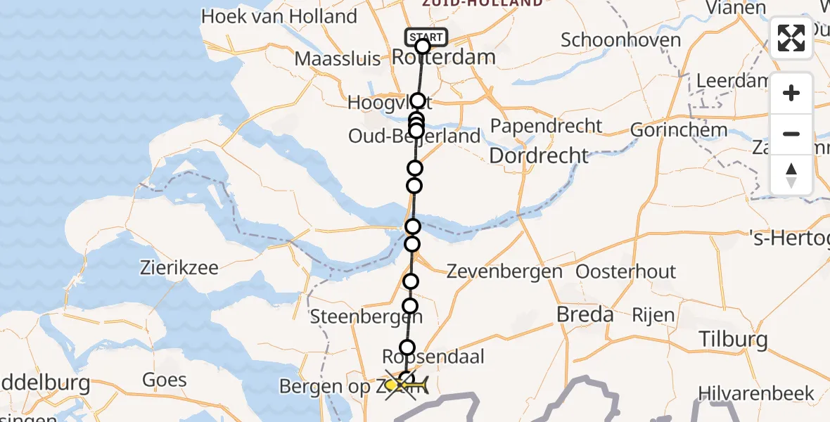 Routekaart van de vlucht: Lifeliner 2 naar Wouwse Plantage