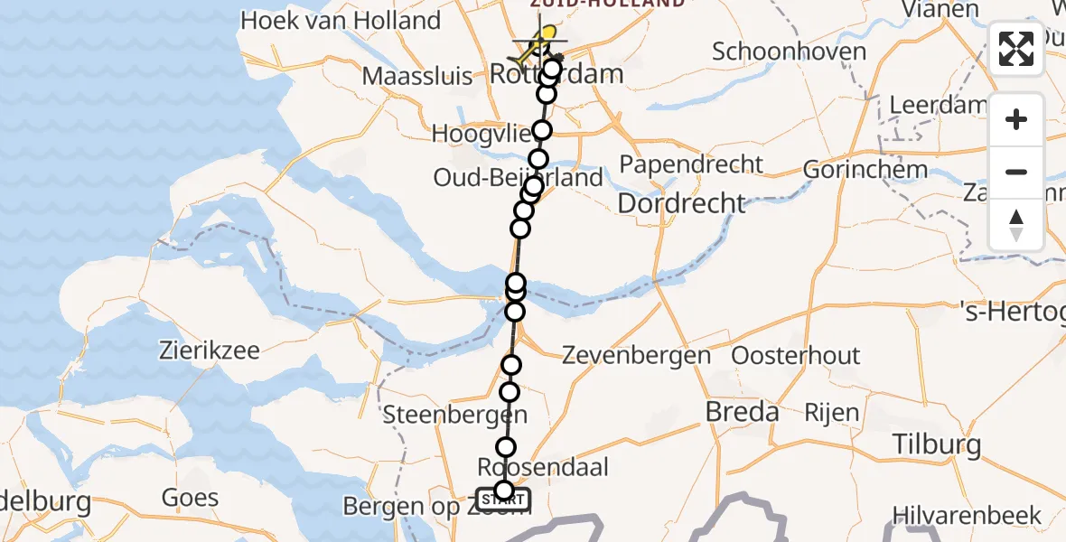 Routekaart van de vlucht: Lifeliner 2 naar Rotterdam The Hague Airport