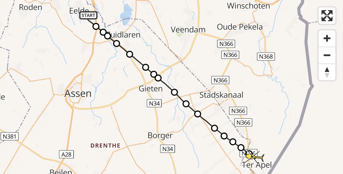 Routekaart van de vlucht: Lifeliner 4 naar Ter Apel