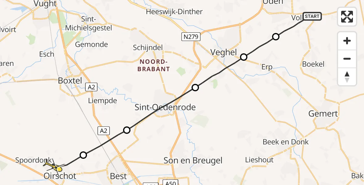 Routekaart van de vlucht: Lifeliner 3 naar Oirschot