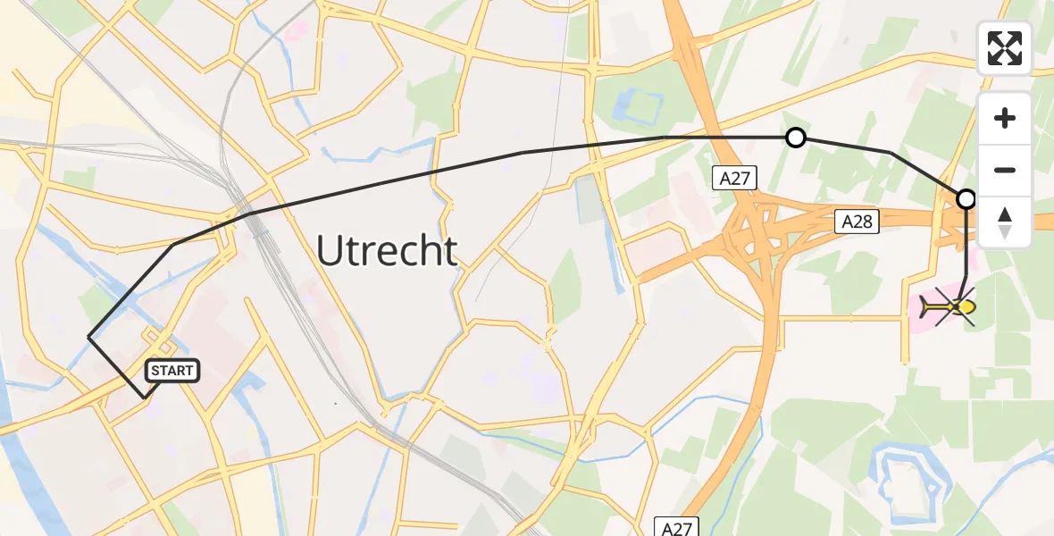 Routekaart van de vlucht: Lifeliner 1 naar Universitair Medisch Centrum Utrecht