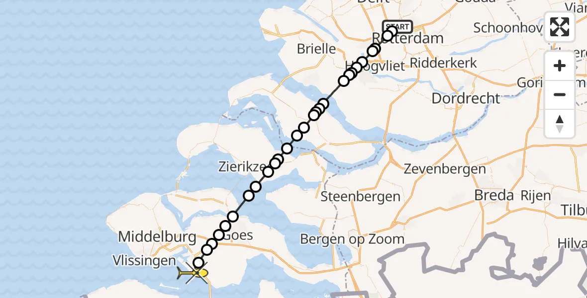 Routekaart van de vlucht: Lifeliner 2 naar Borssele