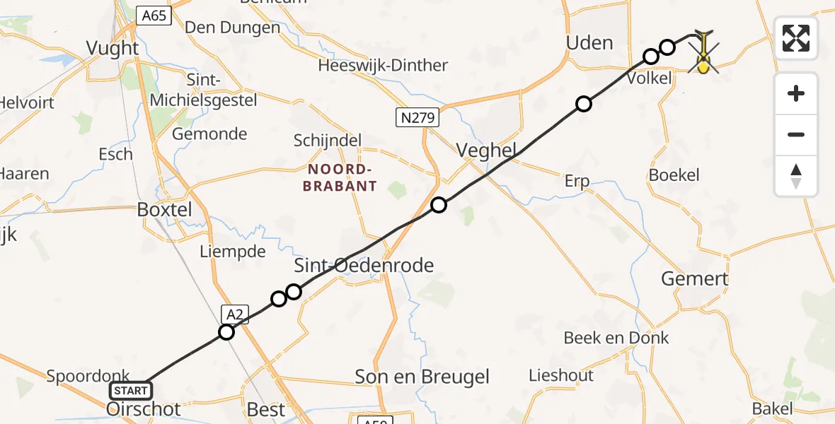 Routekaart van de vlucht: Lifeliner 3 naar Vliegbasis Volkel