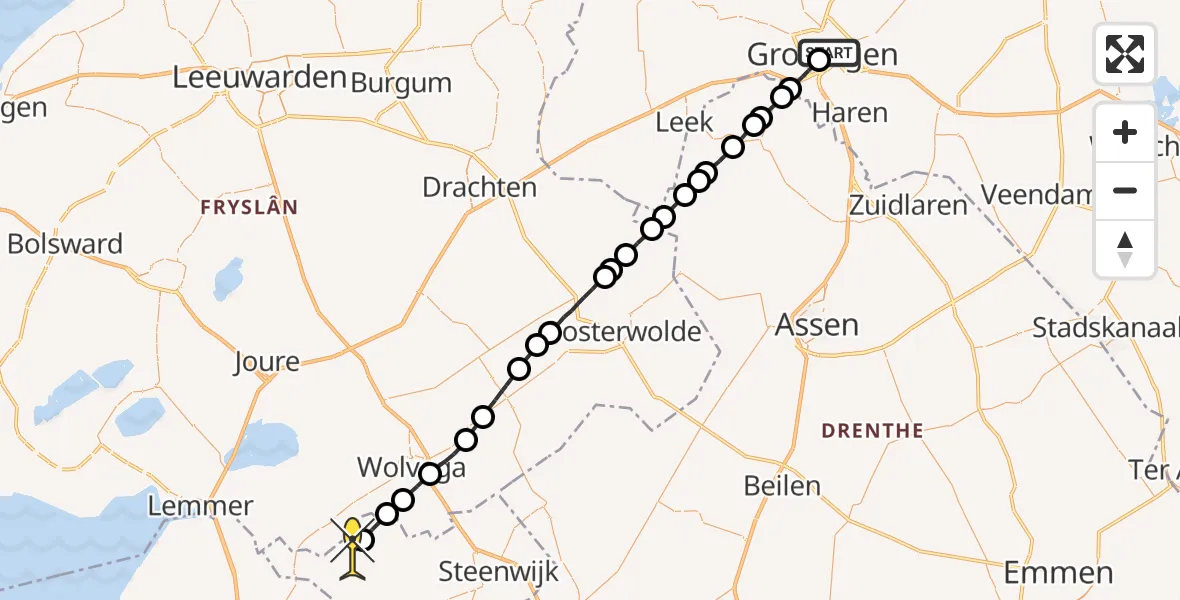 Routekaart van de vlucht: Lifeliner 4 naar Ossenzijl