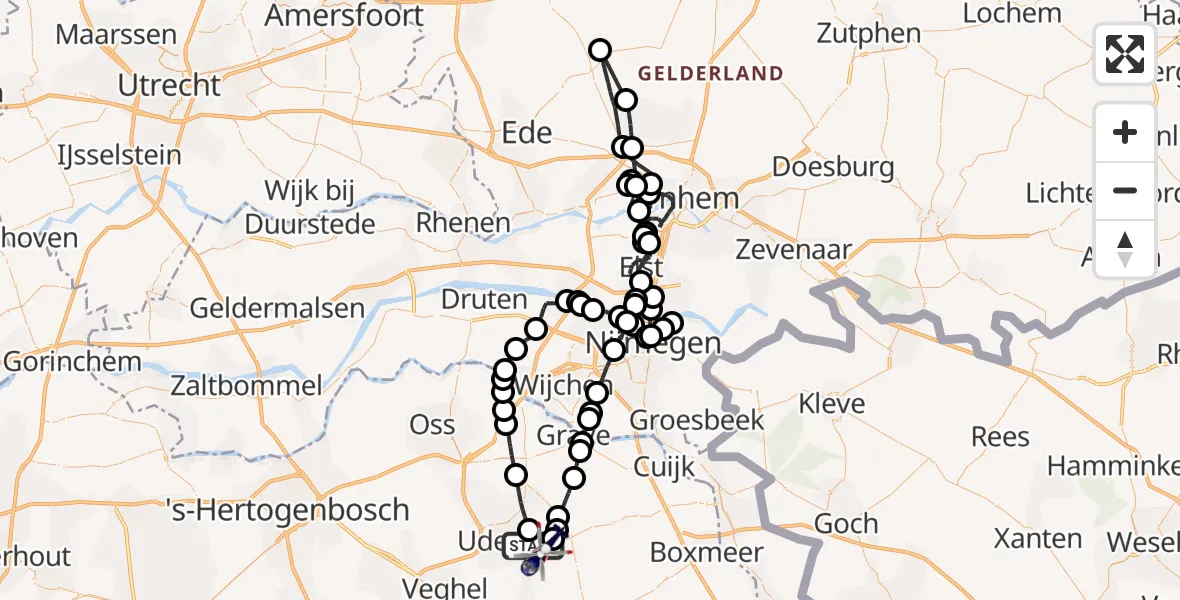 Vluchtroute Politiehelikopter Vliegbasis Volkel - Vliegbasis Volkel, 16 oktober 2022, 13:59