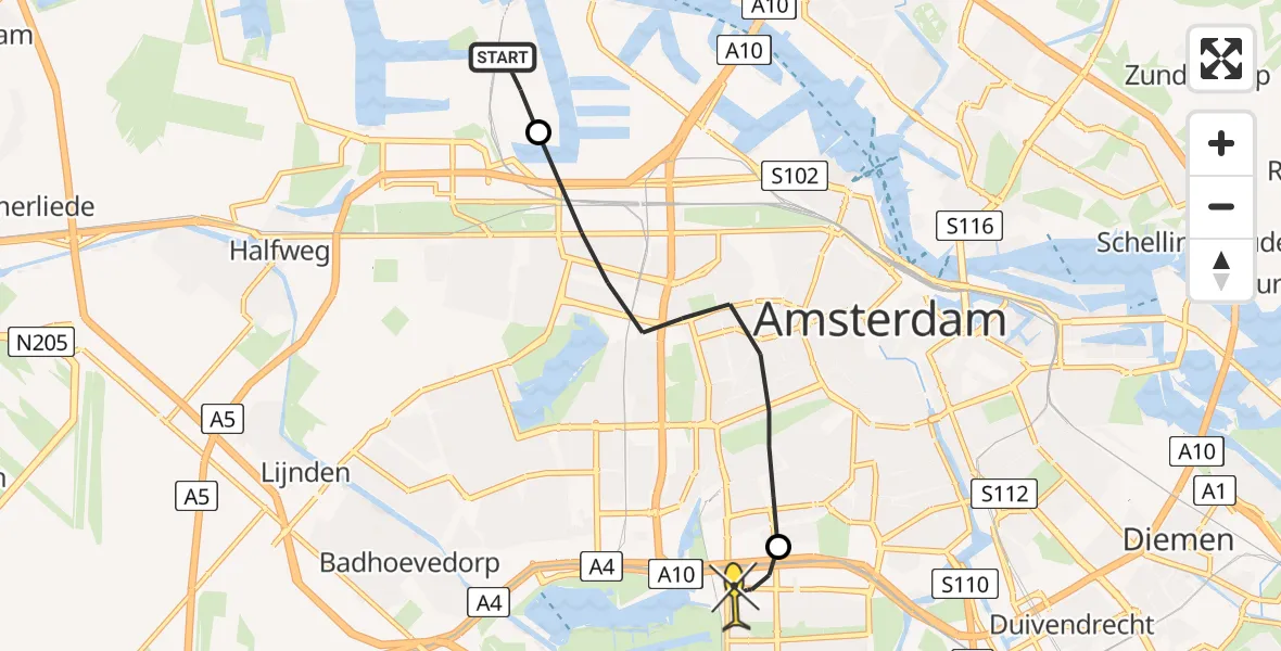 Routekaart van de vlucht: Lifeliner 1 naar VU Medisch Centrum Amsterdam