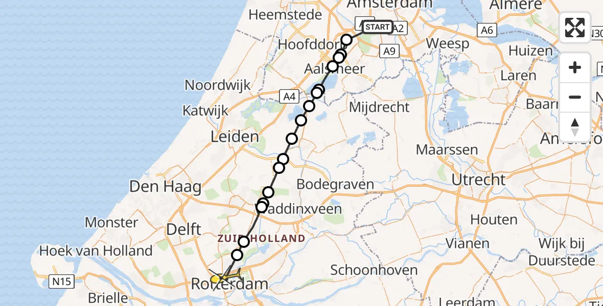 Routekaart van de vlucht: Lifeliner 1 naar Rotterdam