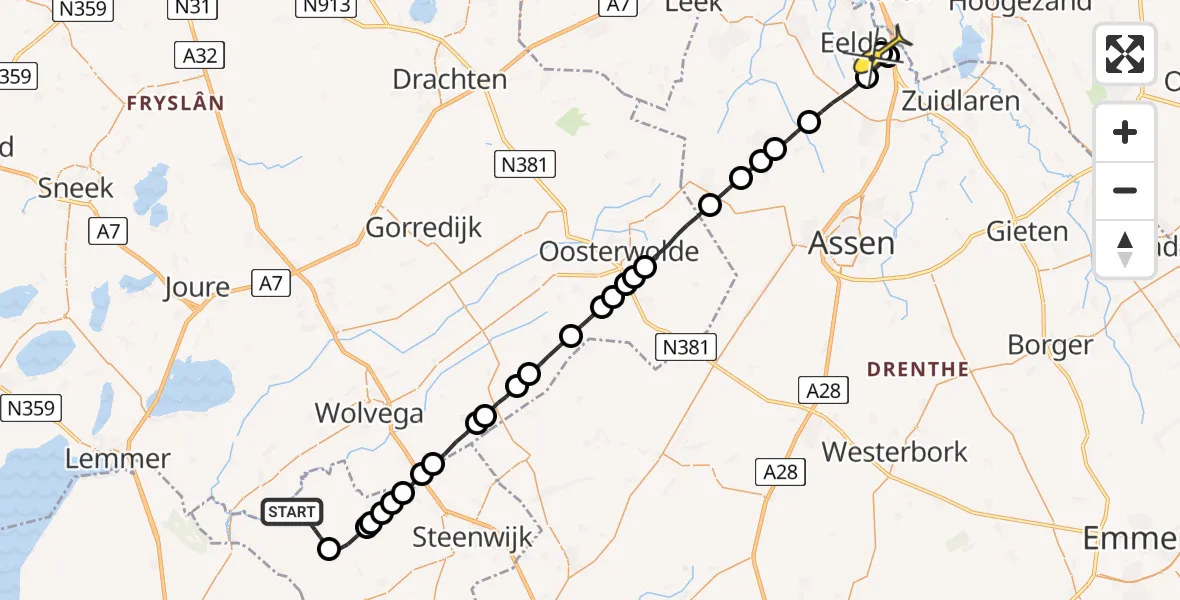 Routekaart van de vlucht: Lifeliner 4 naar Groningen Airport Eelde