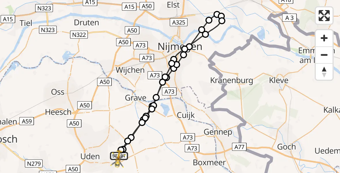 Vluchtroute Traumahelikopter Vliegbasis Volkel - Vliegbasis Volkel, 16 oktober 2022, 15:27