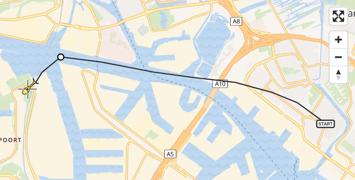 Routekaart van de vlucht: Lifeliner 1 naar Amsterdam Heliport