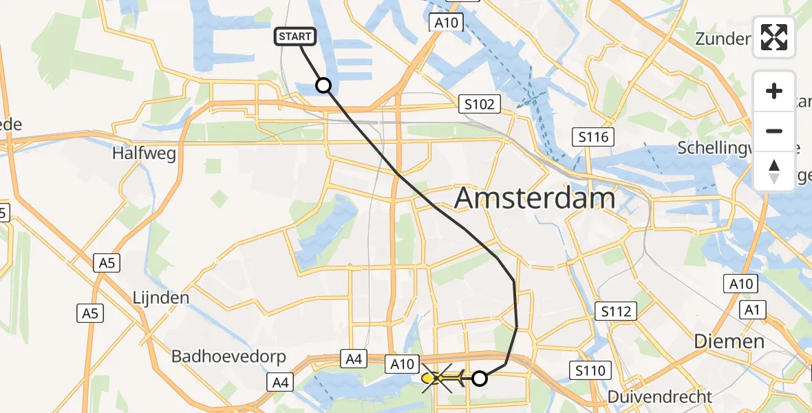Routekaart van de vlucht: Lifeliner 1 naar VU Medisch Centrum Amsterdam