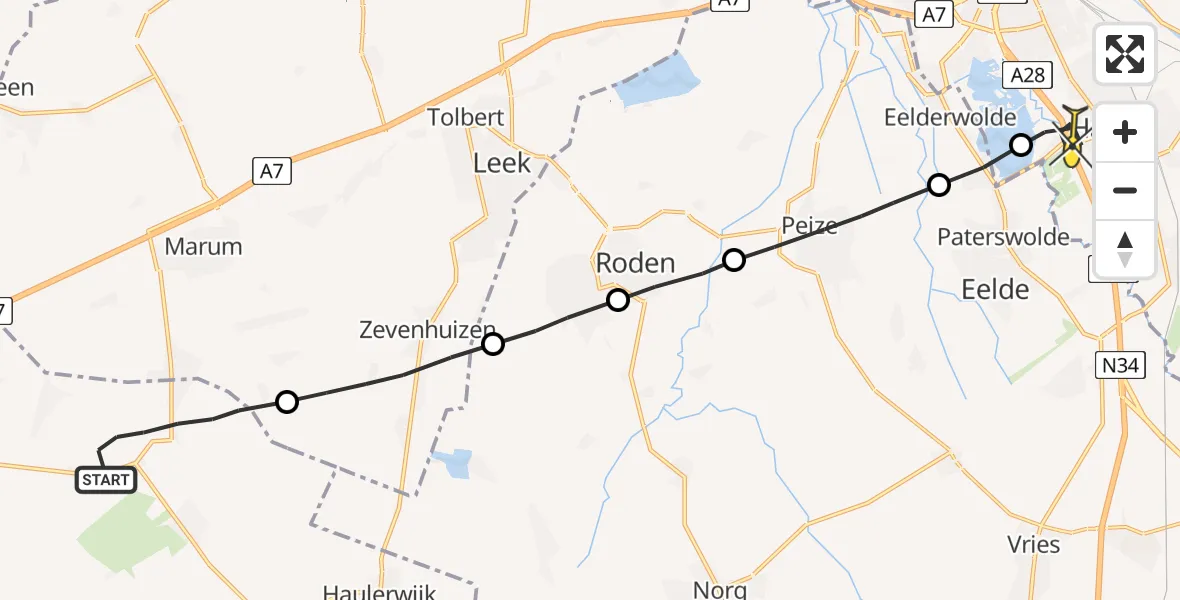 Routekaart van de vlucht: Lifeliner 4 naar Haren