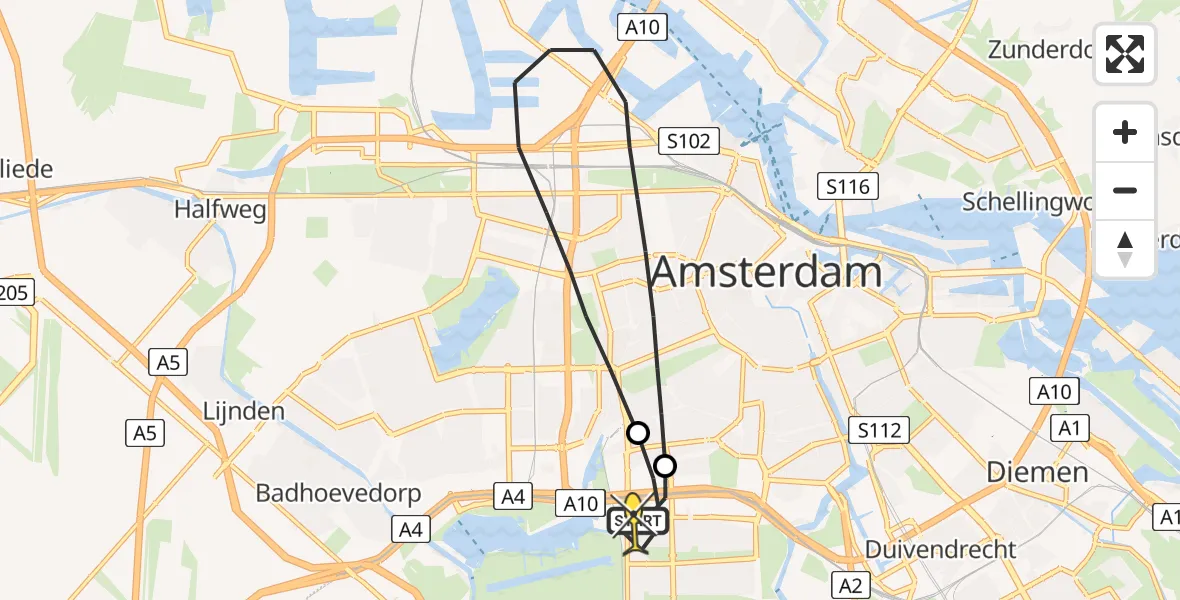 Routekaart van de vlucht: Lifeliner 1 naar VU Medisch Centrum Amsterdam