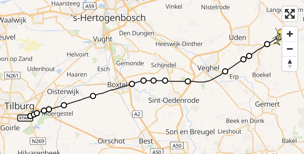 Routekaart van de vlucht: Lifeliner 3 naar Volkel