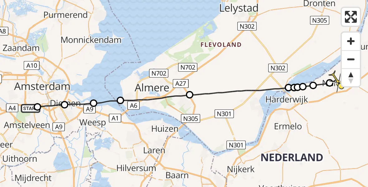 Routekaart van de vlucht: Lifeliner 1 naar Nunspeet