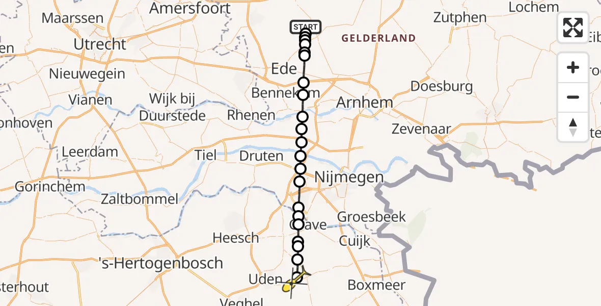 Routekaart van de vlucht: Lifeliner 3 naar Vliegbasis Volkel