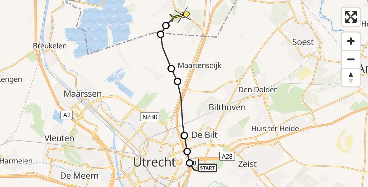 Routekaart van de vlucht: Lifeliner 1 naar Vliegveld Hilversum