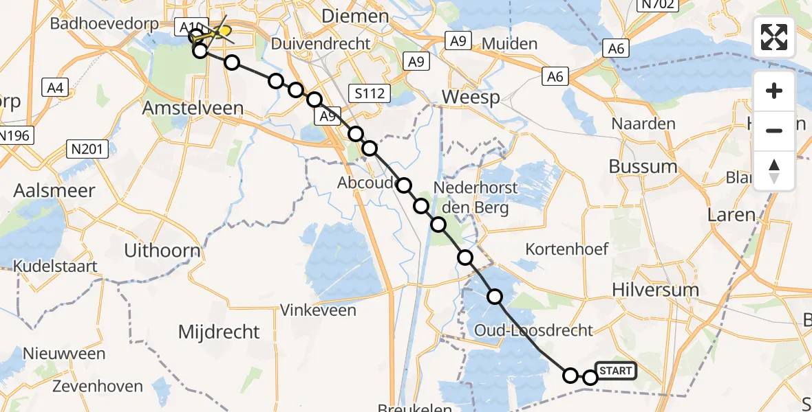 Routekaart van de vlucht: Lifeliner 1 naar VU Medisch Centrum Amsterdam