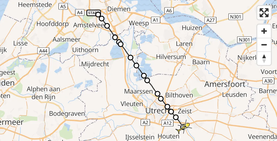 Routekaart van de vlucht: Lifeliner 1 naar Odijk