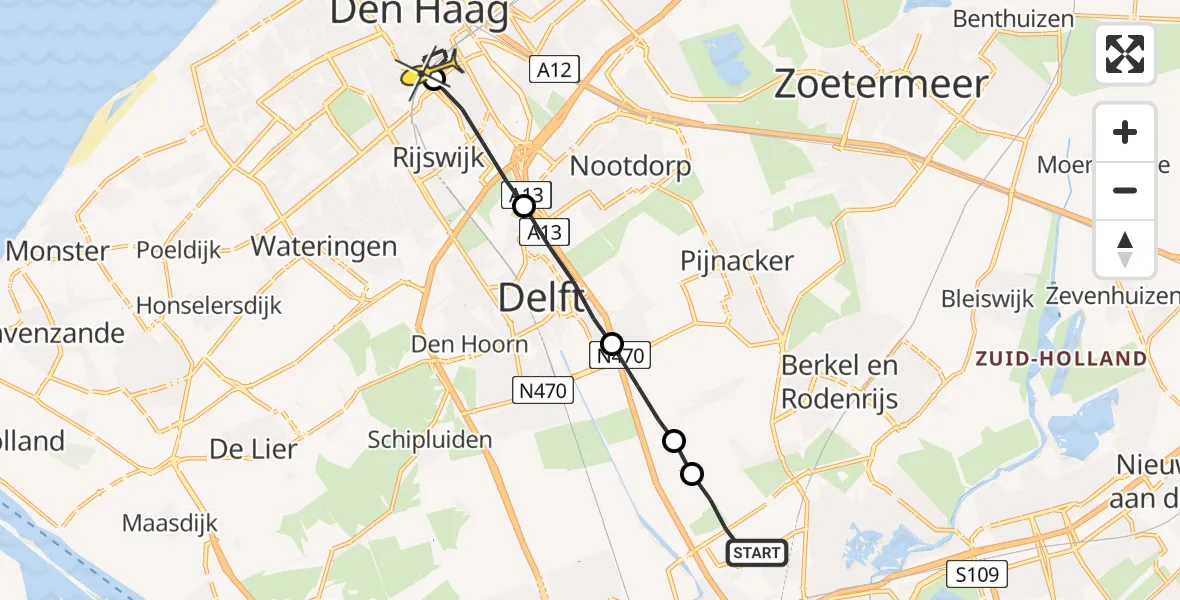 Routekaart van de vlucht: Lifeliner 2 naar Den Haag