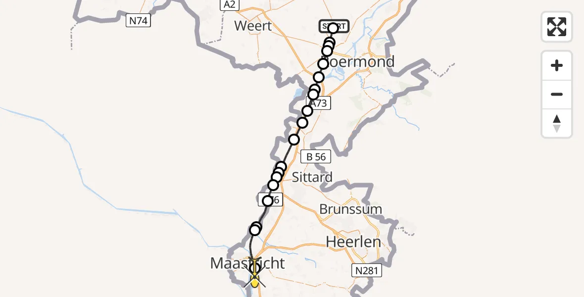 Routekaart van de vlucht: Lifeliner 3 naar Maastricht UMC+