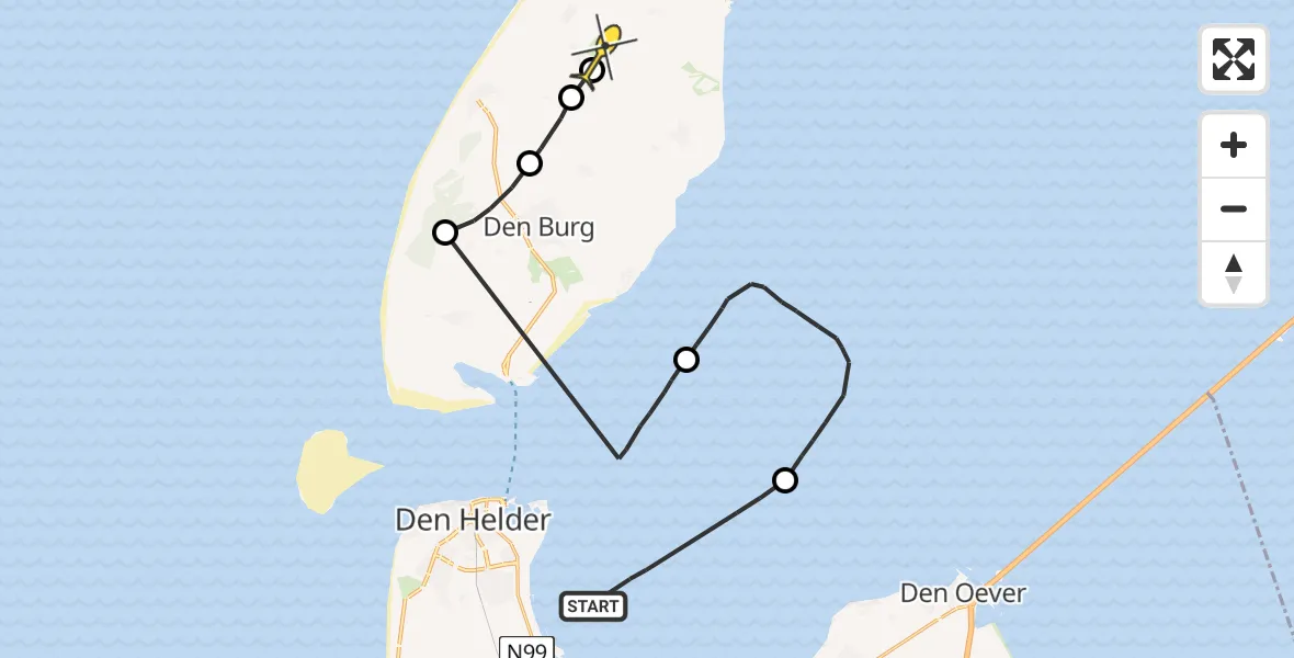 Routekaart van de vlucht: Politieheli naar Texel International Airport