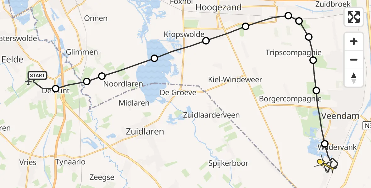 Routekaart van de vlucht: Lifeliner 4 naar Wildervank