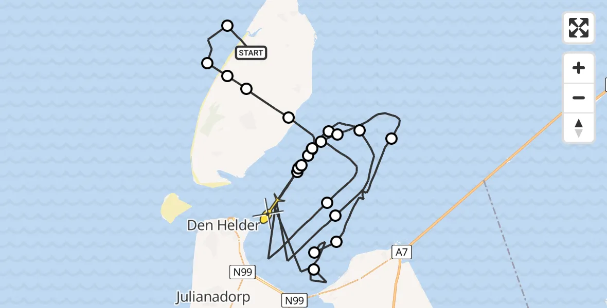 Routekaart van de vlucht: Politieheli naar Den Helder