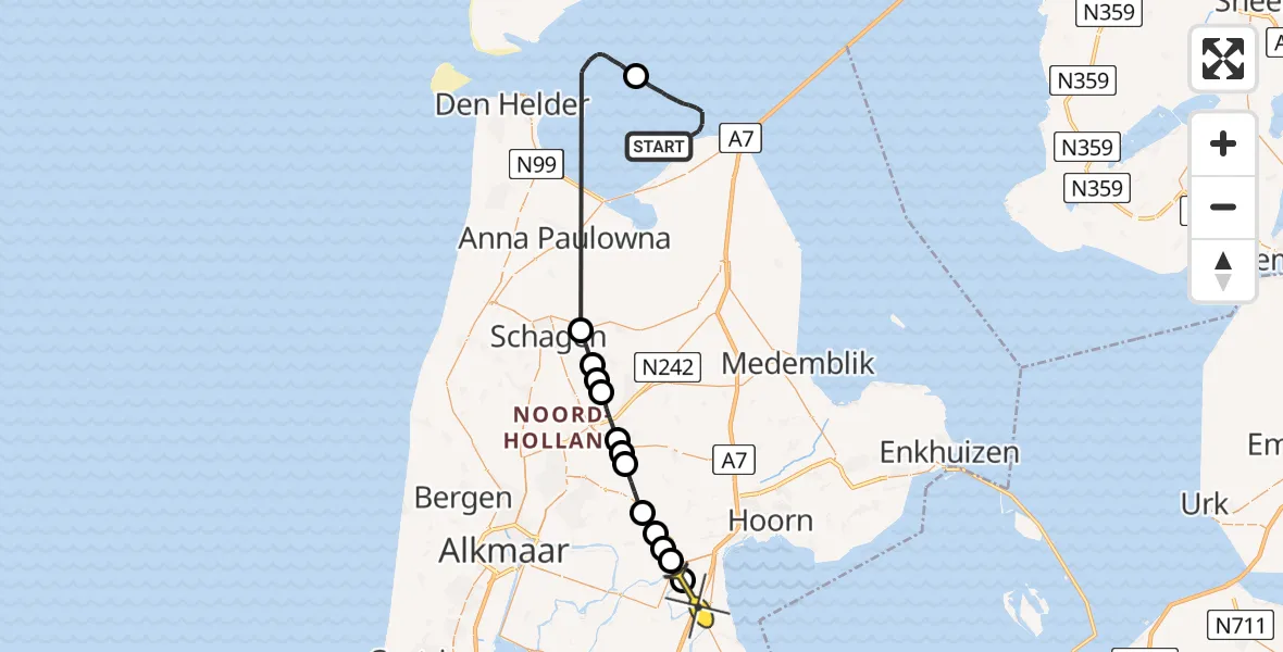 Routekaart van de vlucht: Politiehelikopter naar Beets