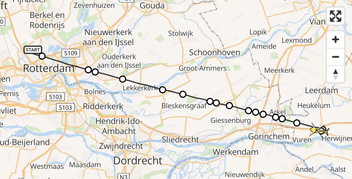 Routekaart van de vlucht: Lifeliner 2 naar Vuren