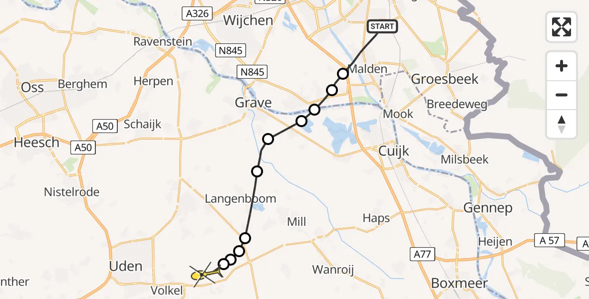 Routekaart van de vlucht: Lifeliner 3 naar Vliegbasis Volkel