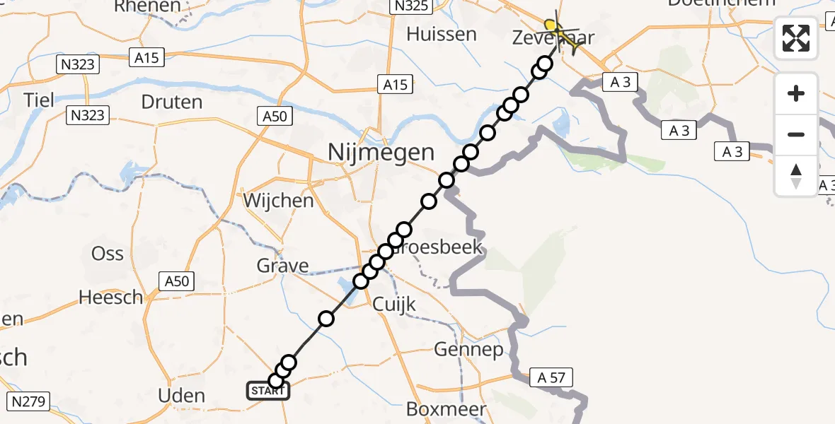 Routekaart van de vlucht: Lifeliner 3 naar Zevenaar